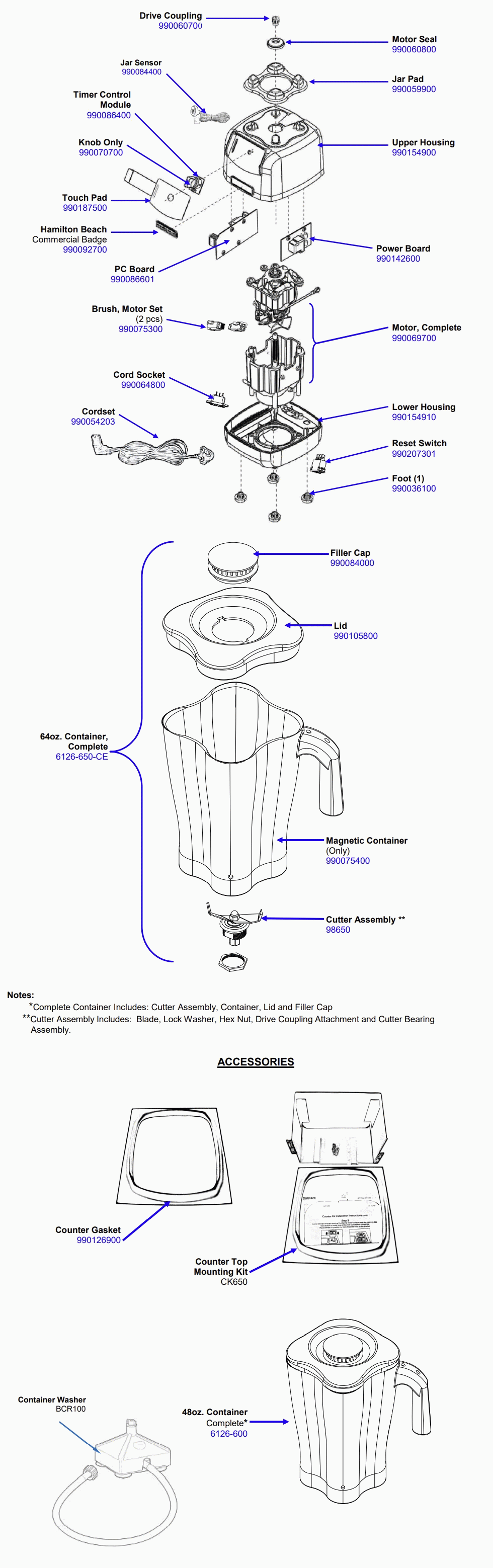 Diagram Diagram and Parts List for HBH650-SA-L  Hamilton Beach Blender